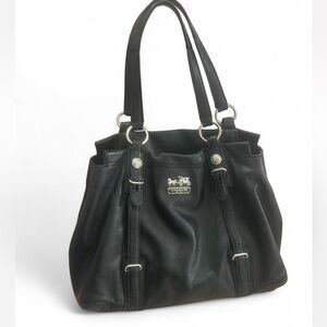 COACH Black Madison Mia Soft
LEATHER TOTE W/Purple Lining.